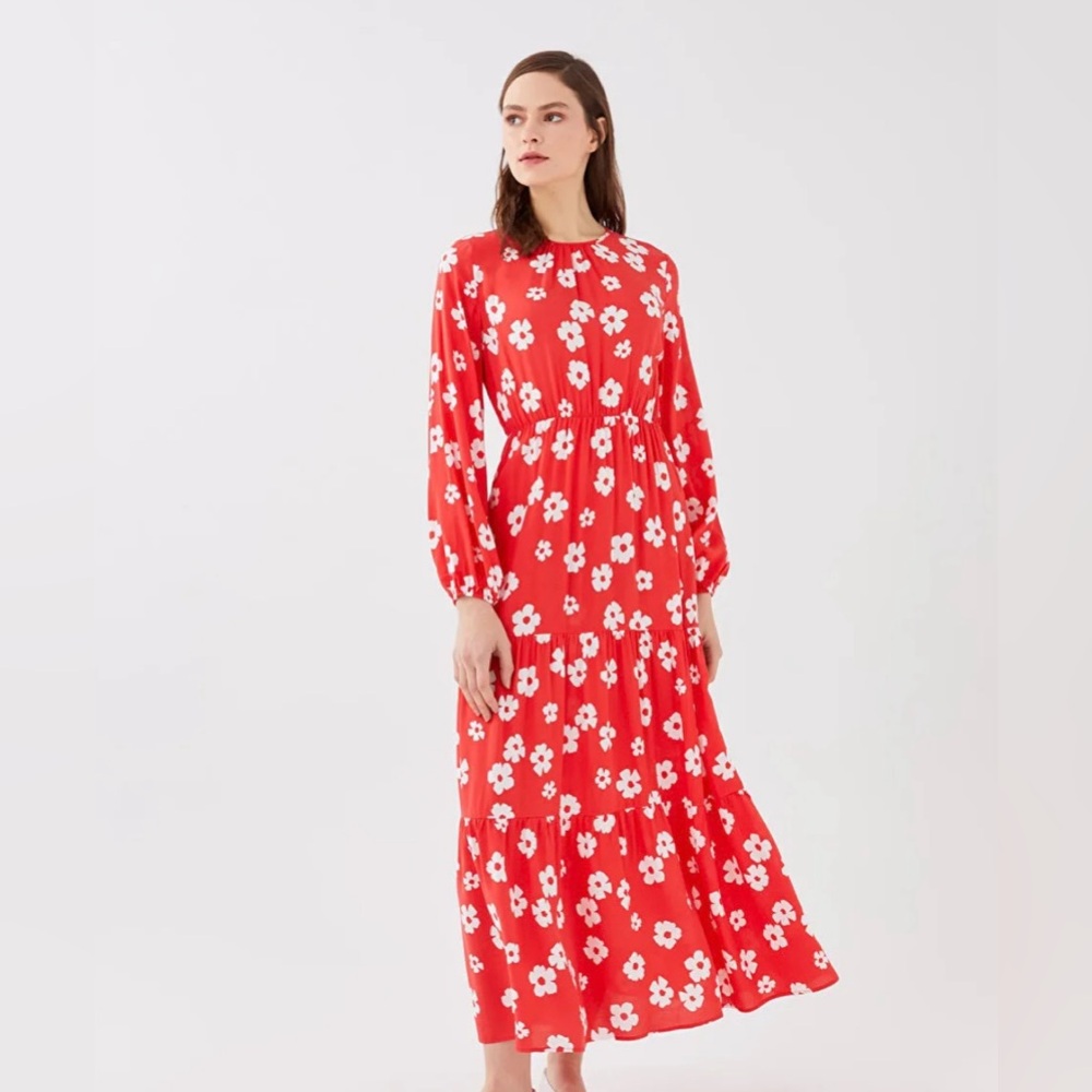 LC Waikiki- Crew Neck Floral Long Sleeve Dress - size S - orange/white NWT